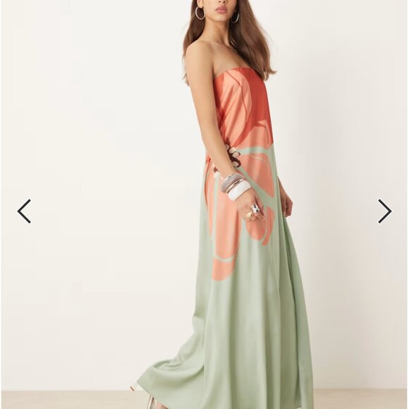 ASOS DESIGN bandeau trapeze satin maxi dress in mint floral print NWT - Picture 3 of 4